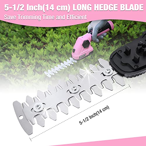 WORKPRO Pink Cordless Grass Shear & Shrubbery Trimmer - 2 in 1 Handheld Hedge Trimmer 7.2V Electric Grass Trimmer Hedge Shears/Grass Cutter 2.0Ah Rechargeable Lithium-Ion Battery - Pink Ribbon