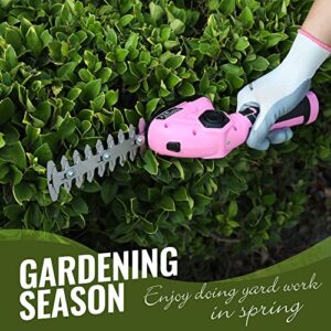 WORKPRO Pink Cordless Grass Shear & Shrubbery Trimmer - 2 in 1 Handheld Hedge Trimmer 7.2V Electric Grass Trimmer Hedge Shears/Grass Cutter 2.0Ah Rechargeable Lithium-Ion Battery - Pink Ribbon