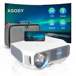 xgody portable projector a4300 native 1080p hd projector 9200l 5g wifi projector bluetooth home theater video projector with storage bag remote control support hdmi, vga, usb, phone mirror link white