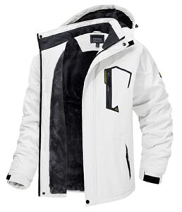tacvasen men's skiing jacket with hood hiking fishing travel fleece jacket parka coat white, 2xl