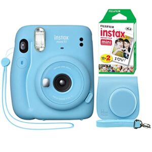 fujifilm instax mini 11 instant camera sky blue + minimate custom case + fuji instax film 20 sheets twin pack