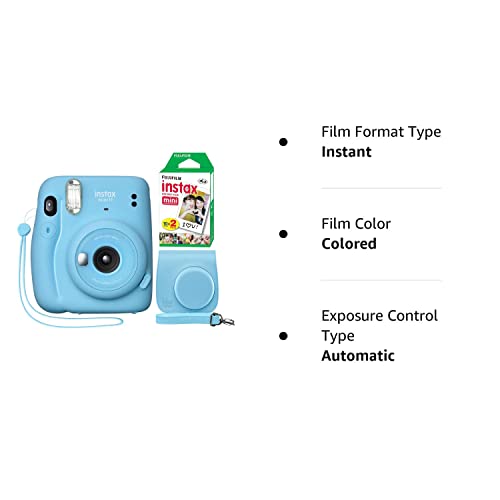 Fujifilm Instax Mini 11 Instant Camera Sky Blue + Minimate Custom Case + Fuji Instax Film 20 Sheets Twin Pack