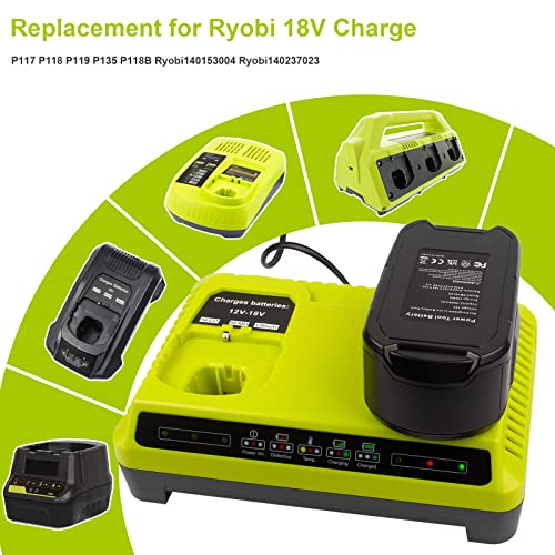 Dual Charging Port P117 Quick Charger (Multi-Chemistry) for Ryobi 12V-18V ONE+ NiCd/NiMh/Lithium Tools Battery Charging Station fit P100 P102 P103 P105 P107 P108 P122 P189 P191 P197