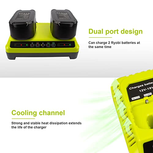 Dual Charging Port P117 Quick Charger (Multi-Chemistry) for Ryobi 12V-18V ONE+ NiCd/NiMh/Lithium Tools Battery Charging Station fit P100 P102 P103 P105 P107 P108 P122 P189 P191 P197