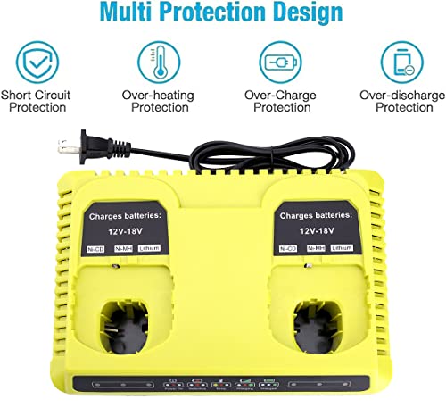 2 Ports P117 Dual Chemistry IntelliPort Battery Charger for 12V-18V MAX Ryobi ONE+ Plus Lithium NiCad NiMh Battery P102 P103 P107 P108 P109 P189 P190 PBP002 PBP005