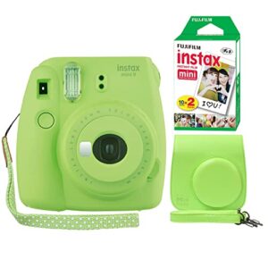 fujifilm instax mini 9 instant camera lime green + minimate custom case + fuji instax film 20 sheets twin pack
