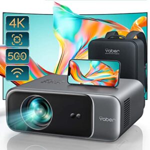 [auto focus] yaber pro v9 4k projector with wifi 6 and bluetooth 5.2, 500 ansi native 1080p outdoor movie projector, auto 6d keystone & 50% zoom, home theater projector for phone/tv stick/pc