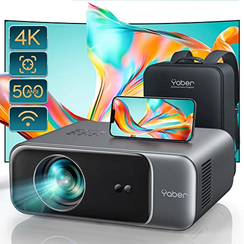 [Auto Focus] YABER Pro V9 4K Projector with WiFi 6 and Bluetooth 5.2, 500 ANSI Native 1080P Outdoor Movie Projector, Auto 6D Keystone & 50% Zoom, Home Theater Projector for Phone/TV Stick/PC