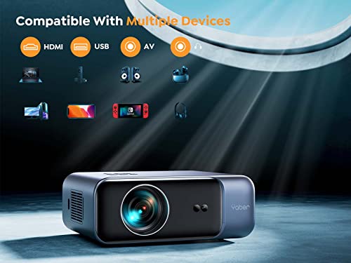 [Auto Focus] YABER Pro V9 4K Projector with WiFi 6 and Bluetooth 5.2, 500 ANSI Native 1080P Outdoor Movie Projector, Auto 6D Keystone & 50% Zoom, Home Theater Projector for Phone/TV Stick/PC