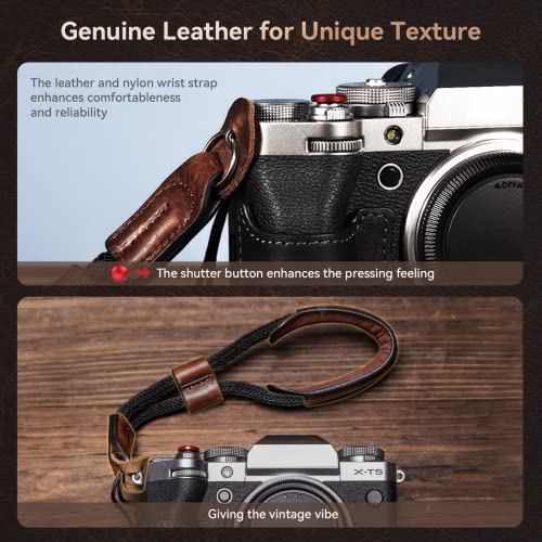 SMALLRIG X-T5 Half Case with Wrist Strap and Shutter Button, Retro Style Brown Leather Camera Case with Aluminum Baseplate, Cover for FUJIFILM X-T5-3927