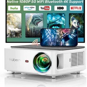 Projector with WiFi and Bluetooth, 13000L Outdoor Movie Projector 4K Supported, YABER V6 Native 1080P Portable Smart Home Projector, 4P Keystone 50% Zoom Compatible with iOS/Android/PC/TV Stick