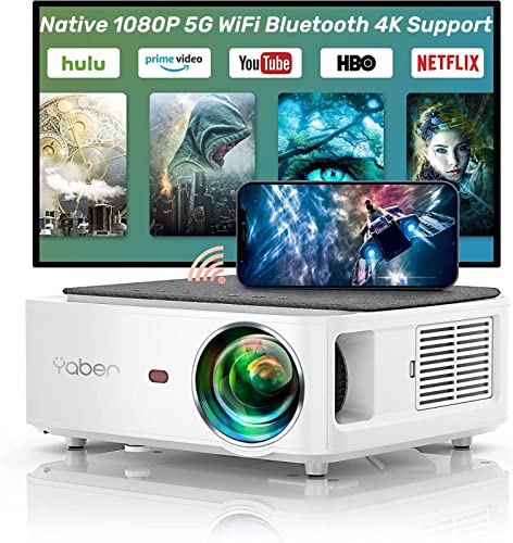 Projector with WiFi and Bluetooth, 13000L Outdoor Movie Projector 4K Supported, YABER V6 Native 1080P Portable Smart Home Projector, 4P Keystone 50% Zoom Compatible with iOS/Android/PC/TV Stick