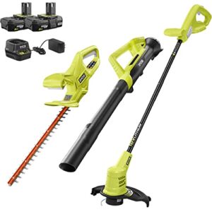 ryobi 18v one+ 3-tool combo kit string trimmer. hedge trimmer blower