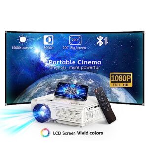 1080P Native Full HD Projector, 4.1" LCD,2023 New Projector, 15000 Lumens Multimedia Home Theater Video Projector, Compatible 1080P HDMI, USB, VGA, AV, Smartphone, Pad, TV Box, Laptop (Classic,SV08)