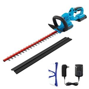 wisetool cordless hedge trimmer, 20v electric bush trimmer with 22" dual-action blades, 3/4" cutting capacity, shrub trimmer include 2.0ah battery, fast charger and protection glasses