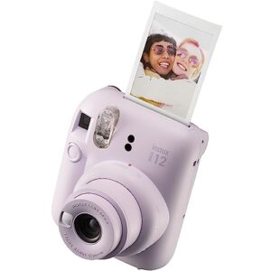 Fujifilm Instax Mini 12 Instant Camera Lilac Purple + MiniMate Accessory Bundle & Compatible Custom Case + Fuji Instax Film Value Pack (50 Sheets) Flamingo Designer Photo Album