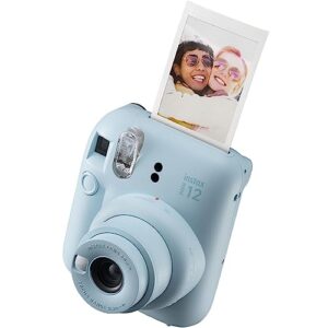 Fujifilm Instax Mini 12 Instant Camera Pastel Blue + MiniMate Accessory Bundle & Compatible Custom Case + Fuji Instax Film Value Pack (50 Sheets) Flamingo Designer Photo Album