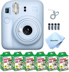 fujifilm mini 12 instant camera starter bundle: includes mini film value pack (60 sheets) + 4 pack aa batteries + lens cleaning cloth (pastel blue)