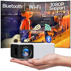 mini projector with wifi bluetooth, portable projector full hd 1080p support, yoton video projector for home theater, compatible with pc/tablet/fire stick/ios and android phone projector