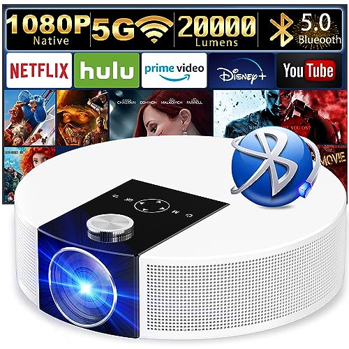 Outdoor Projector, Native 1080P Projector with WiFi and Bluetooth, 500ANSI Mini Projector 4K Support for Outdoor Movies, Max 500” Display, Compatible with Smartphone, Laptop, TV Stick, PS5, HDMI, USB