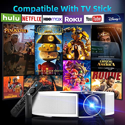 Outdoor Projector, Native 1080P Projector with WiFi and Bluetooth, 500ANSI Mini Projector 4K Support for Outdoor Movies, Max 500” Display, Compatible with Smartphone, Laptop, TV Stick, PS5, HDMI, USB