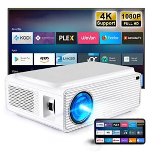 native 1080p projector, 5g wifi full hd 1920x1080p video beam, ios/android mac sync screen, 300" for movie games, compatible w/hdmi, vga, usb, pc, dvd - white