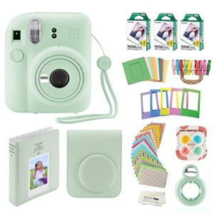 fujifilm instax mini 12 instant camera with case, 60 fuji films, decoration stickers, frames, photo album and more accessory kit (mint green)
