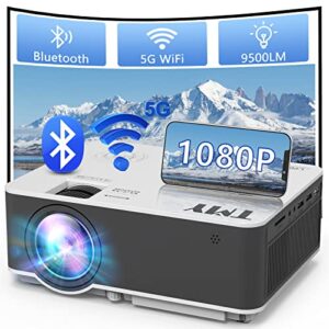 projector with 5g wifi and bluetooth, native 1080p mini projector, portable home projector compatible with tv stick/phone/pc/dvd/hdmi/av/usb/sd etc, indoor & outdoor use