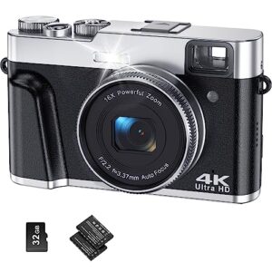 aynuiyiq 4k digital camera for photography autofocus 48mp vlogging camera for youtube 16x digital zoom vlog camera with sd card, 2 batteries, viewfinder & mode dial