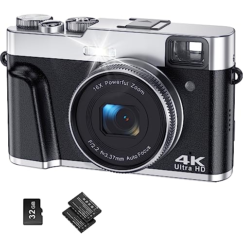 Aynuiyiq 4K Digital Camera for Photography Autofocus 48MP Vlogging Camera for YouTube 16X Digital Zoom Vlog Camera with SD Card, 2 Batteries, Viewfinder & Mode Dial