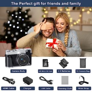 Aynuiyiq 4K Digital Camera for Photography Autofocus 48MP Vlogging Camera for YouTube 16X Digital Zoom Vlog Camera with SD Card, 2 Batteries, Viewfinder & Mode Dial