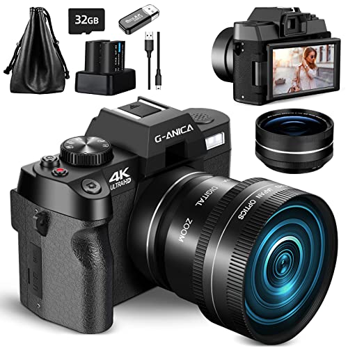 G-Anica 4K Digital Cameras for Photography，48MP/60FPS Video Camera for Vlogging, WiFi & App Control Vlogging Camera for YouTube, Small Camera with 32GB TF Card.Wide-Angle & Macro Lens