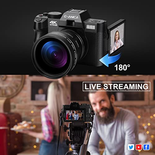 G-Anica 4K Digital Cameras for Photography，48MP/60FPS Video Camera for Vlogging, WiFi & App Control Vlogging Camera for YouTube, Small Camera with 32GB TF Card.Wide-Angle & Macro Lens