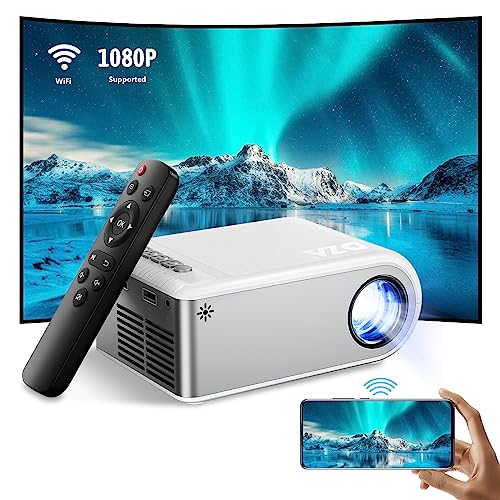 WiFi Mini Projector for iPhone, DZA Outdoor Portable Projector Supports 1080P with Synchronize Smartphone Screen, Movie Projector for Home Theater Compatible with iOS/Android/PC/TV Stick, and HDMI/USB