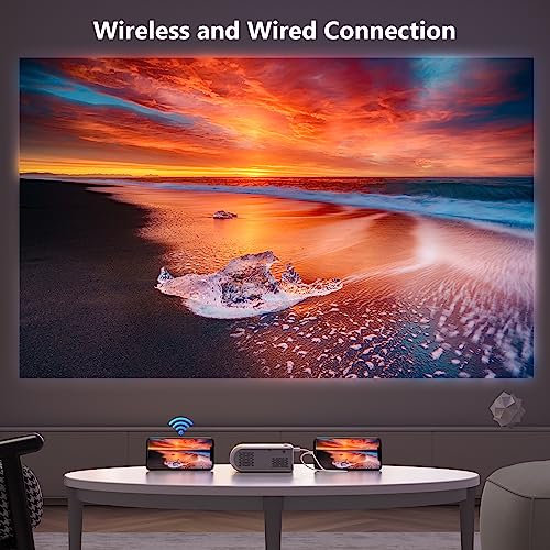 WiFi Mini Projector for iPhone, DZA Outdoor Portable Projector Supports 1080P with Synchronize Smartphone Screen, Movie Projector for Home Theater Compatible with iOS/Android/PC/TV Stick, and HDMI/USB