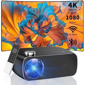 projector with 5g wifi and bluetooth,funflix 4k portable projector 18000 lumens native 1080p full hd,mini movie projector compatible with smartphone,hdmi,usb,av for home theater outdoor projector