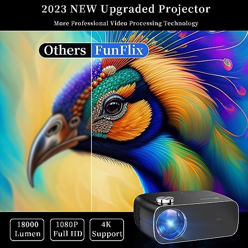Projector with 5G WiFi and Bluetooth,FunFlix 4k Portable Projector 18000 lumens Native 1080P Full HD,Mini Movie Projector Compatible with Smartphone,HDMI,USB,AV for Home Theater Outdoor Projector
