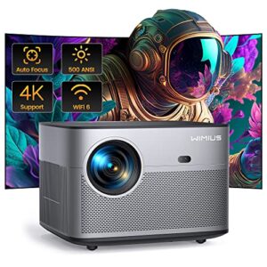 [auto focus/keystone] 4k projector with wifi 6 and bluetooth 5.2, 500 ansi lumens wimius p64 native 1080p outdoor movie proyector, 50% zoom, home projector compatible with ios/android/hdmi/tv stick