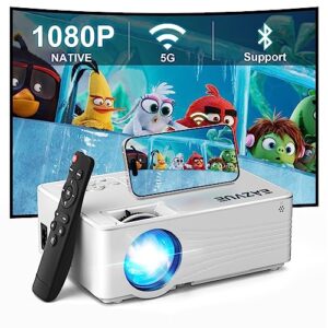 Native 1080P Projector with 5G WiFi and Bluetooth 5.2, EAZVUE Mini Projector 400 ANSI Lumen, Portable Projector Compatible with TV Stick/Phone/PC/DVD/HDMI/AV/USB/SD, Outdoor Movie Projector