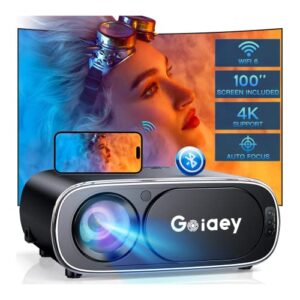 【auto focus】projector with wifi and bluetooth with 100'' screen, goiaey 490 ansi native 1080p projector 4k support, auto 6d keystone, home theater movie projector for ios/android/pc/tv stick/hdmi/usb
