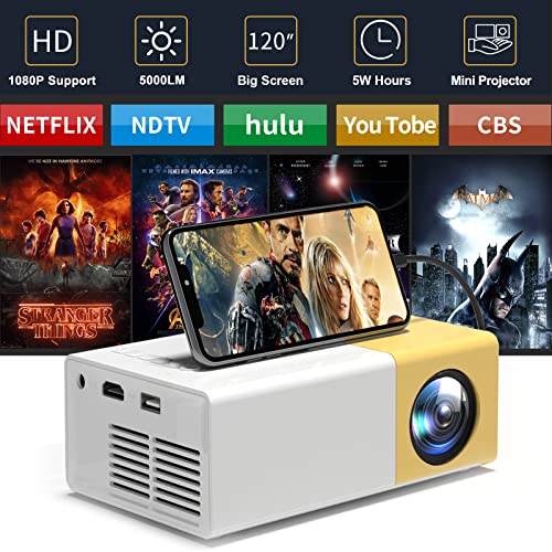 Zemeollo Mini Home Projector, Portable Projector 1080P Full HD Supported 6500 Lumens,120" Home Theater Video Projector,Native 720P HD Movie Projector for iOS/Android/TV Stick/HDMI/USB/AV Interface