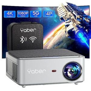 5g wifi bluetooth projector, yaber native 1080p outdoor movie projector with 350" display, 18000l home theater video projector support 4k ,4p/4d keystone, zoom, for android/ios/phone/hdmi/ps5（grey）