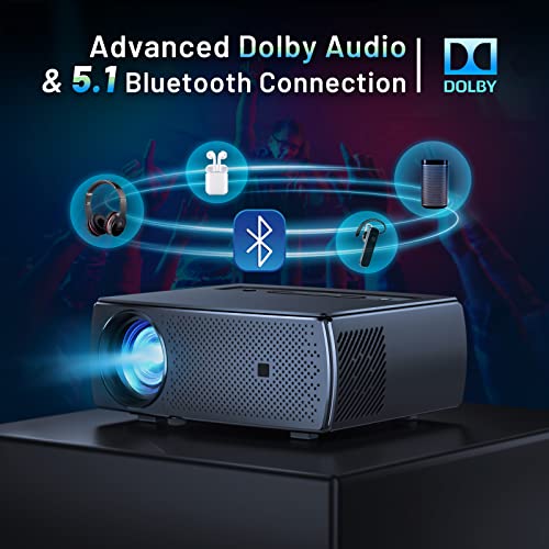 Projector with 4K 5G WiFi Bluetooth Supported, CLOKOWE 10000L FHD 1080P with Screen for Outdoor Movies Home Theater Video Projector Compatible with Android/iOS/TV Stick/PS4, Support 300" Display