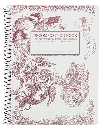 Decomposition Mermaids College Ruled Spiral Notebook - 9.75 x 7.5 Journal with 160 Lined Pages - 100% Recycled Paper - Cute Notebooks for School Supplies, Home & Office - Made in USA