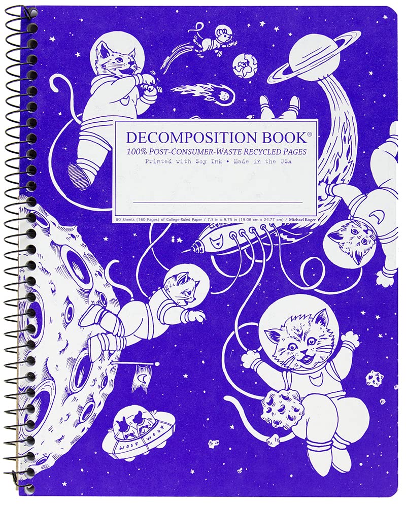 Decomposition Kittens in Space College Ruled Spiral Notebook - 9.75 x 7.5 Journal with 160 Lined Pages - 100% Recycled Paper - Cute Notebooks for School Supplies, Home & Office - Made in USA