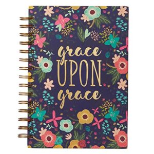 christian art gifts journal w/scripture grace upon grace john 1:16 bible verse pink floral inspirational wire bound spiral w/ 192 lined pages,