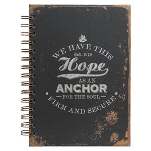 christian art gifts large hardcover notebook/journal | hope as an anchor – hebrews 6:19 bible verse | vintage inspirational wire bound spiral notebook w/192 lined pages, 6” x 8.25”