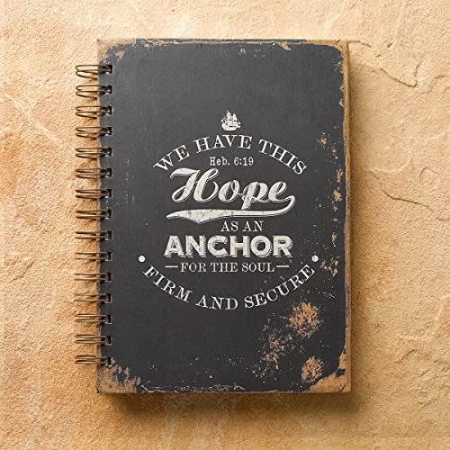 Christian Art Gifts Large Hardcover Notebook/Journal | Hope As An Anchor – Hebrews 6:19 Bible Verse | Vintage Inspirational Wire Bound Spiral Notebook w/192 Lined Pages, 6” x 8.25”