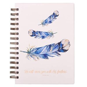christian art gifts journal w/scripture he will cover you psalm 31:4 bible verse 192 ruled pages, large hardcover notebook, wire bound