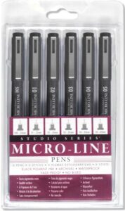 peter pauper press studio series micro-line pigment ink pen set (set of 6)